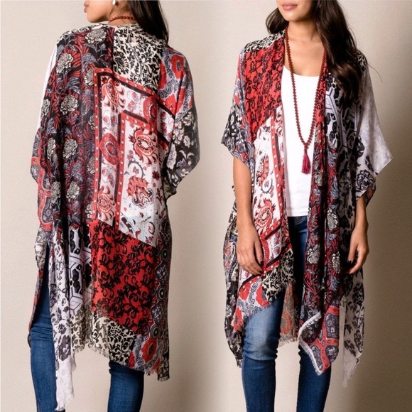 Sarrah Accessories - LAST 1 then sold out Boho Floral Patchwork Kimono Cardigan Wrap